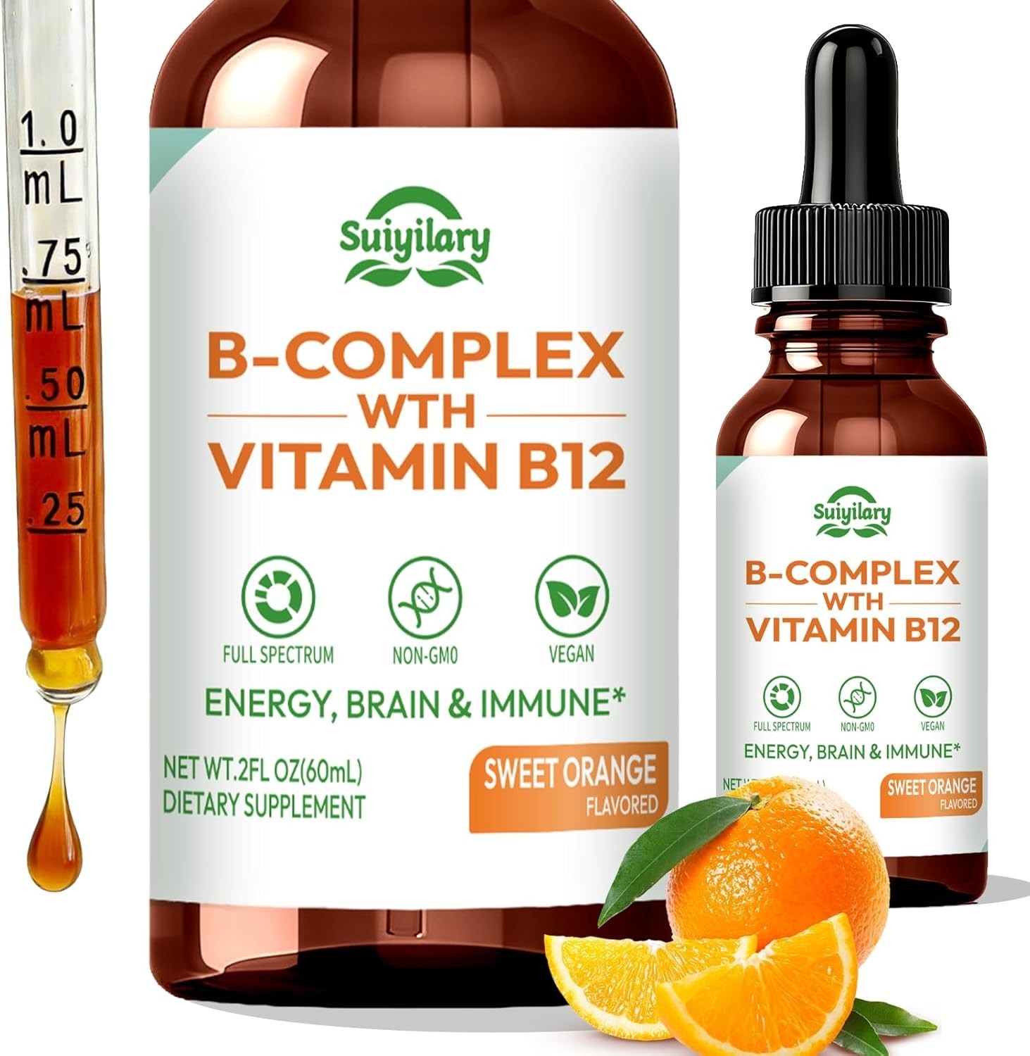 Suiyilary Vitamin B Complex Liquid Drops, B12 Methylcobalamin, B9 Folic, Vitamin