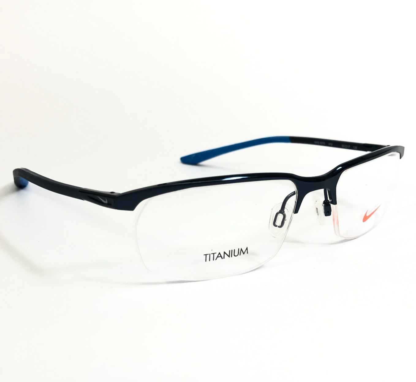 Nike Eyeglasses Frames 6070 410 Satin Navy Rectangle Half Rim Titanium 53-17-135