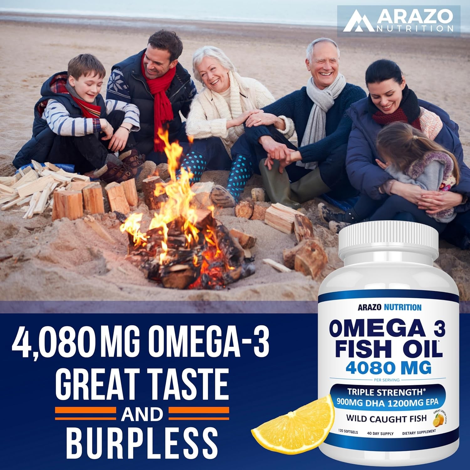 Wild Caught Omega 3 Fish Oil – 120 Soft Gels – 4,080Mg High EPA 1200Mg DHA 900Mg