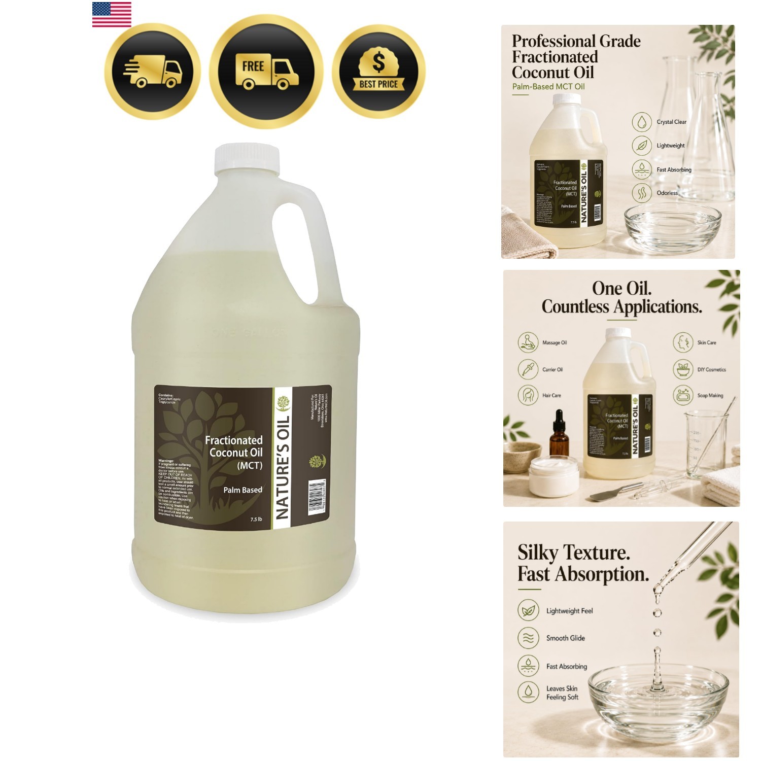 Fractionated Coconut Oil MCT Oil Oil Gallon for Massage, Diluting Essential O…