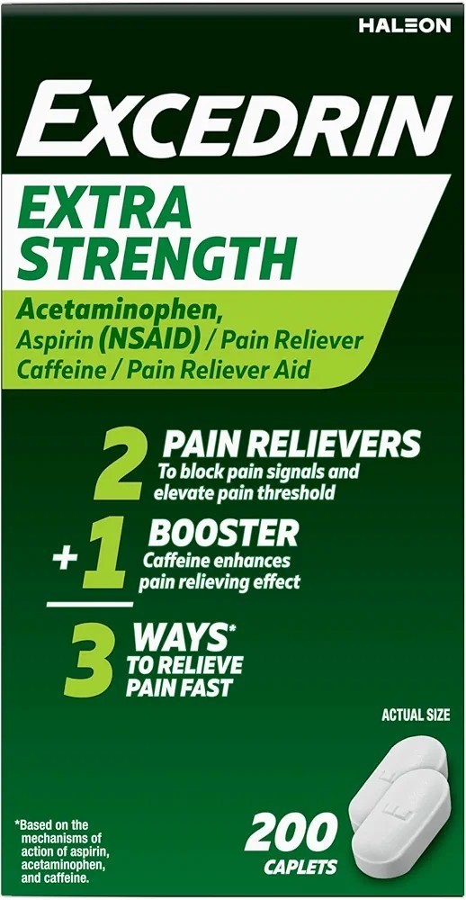 Excedrin Extra Strength Pain Relief Caplets Headache Aspirin Caffeine 200 Count