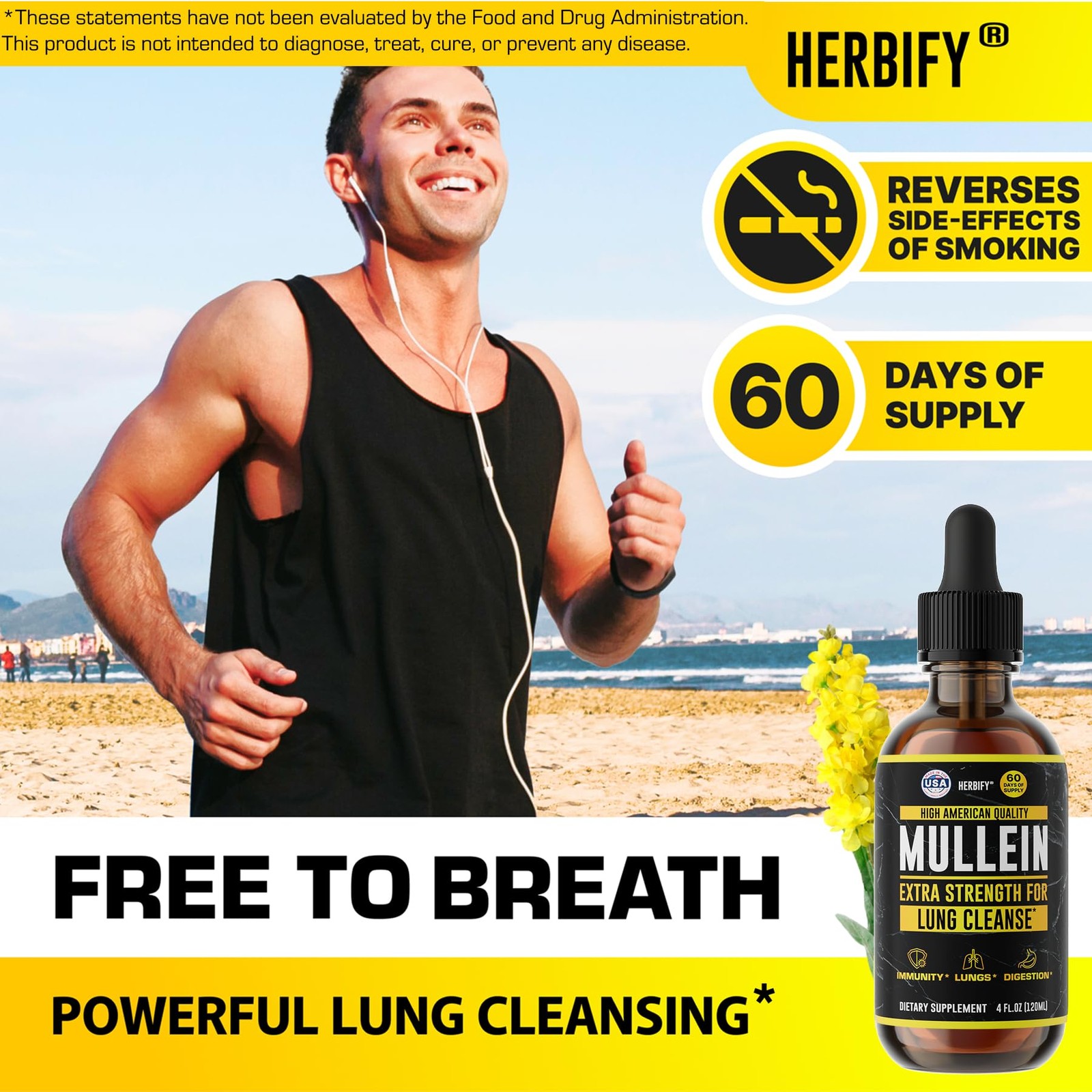 HERBIFY Mullein Drops – Lung Cleanse – Leaf Extract – Powerful Mullein for Immun