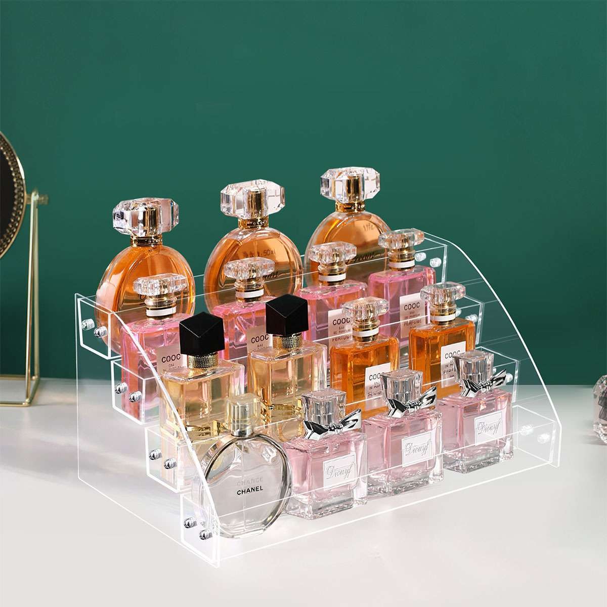 4 Tiers Acrylic Display Risers Clear Perfume Organizer Stand Large Cupcake Stan