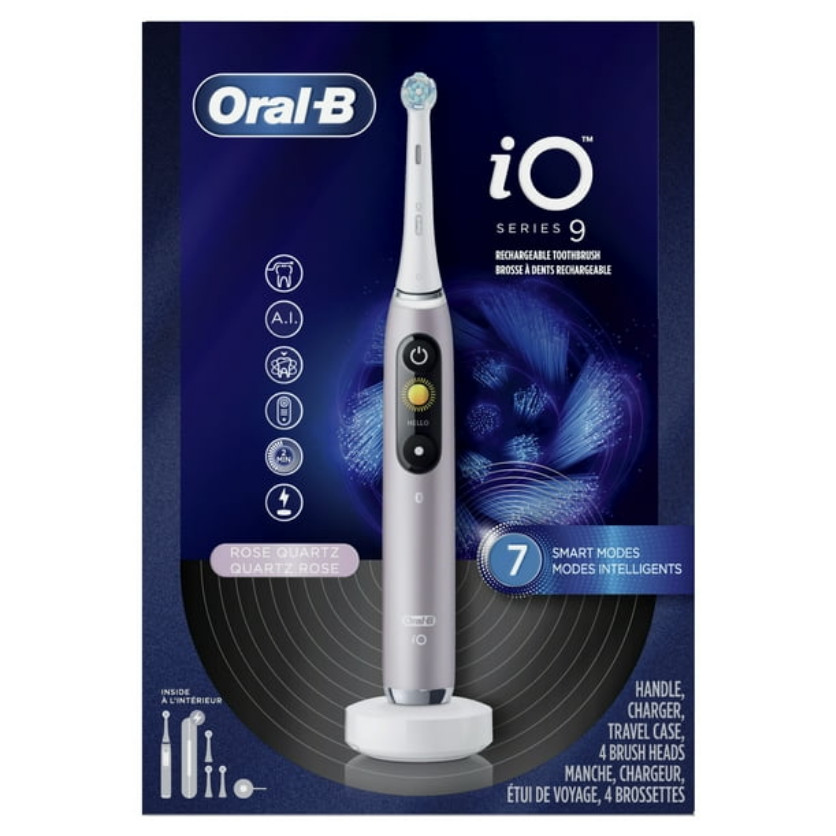 Oral-B iO Series 9 Electric Toothbrush with 4 Brush Heads, Rose Quartz