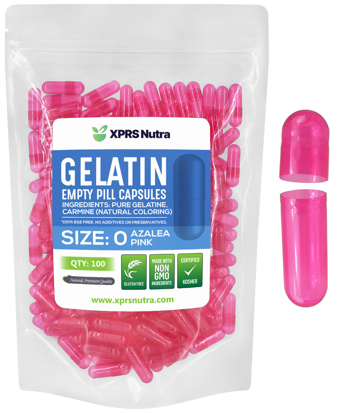 Size 0 Azalea Pink Empty Gelatin Capsules Gelcaps Kosher Pills