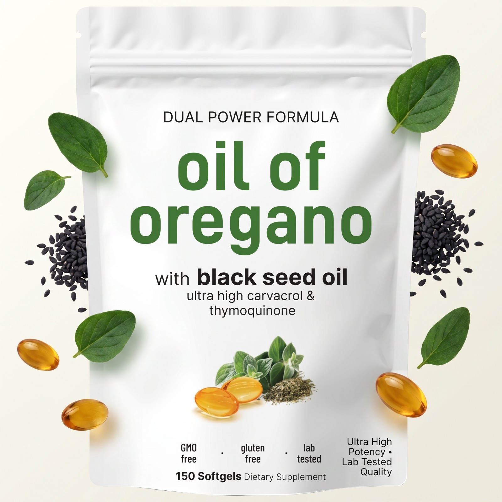 Oregano Oil & Black Seed Oil 6000mg – Immune & Digestive Support – 75-150 Day Su