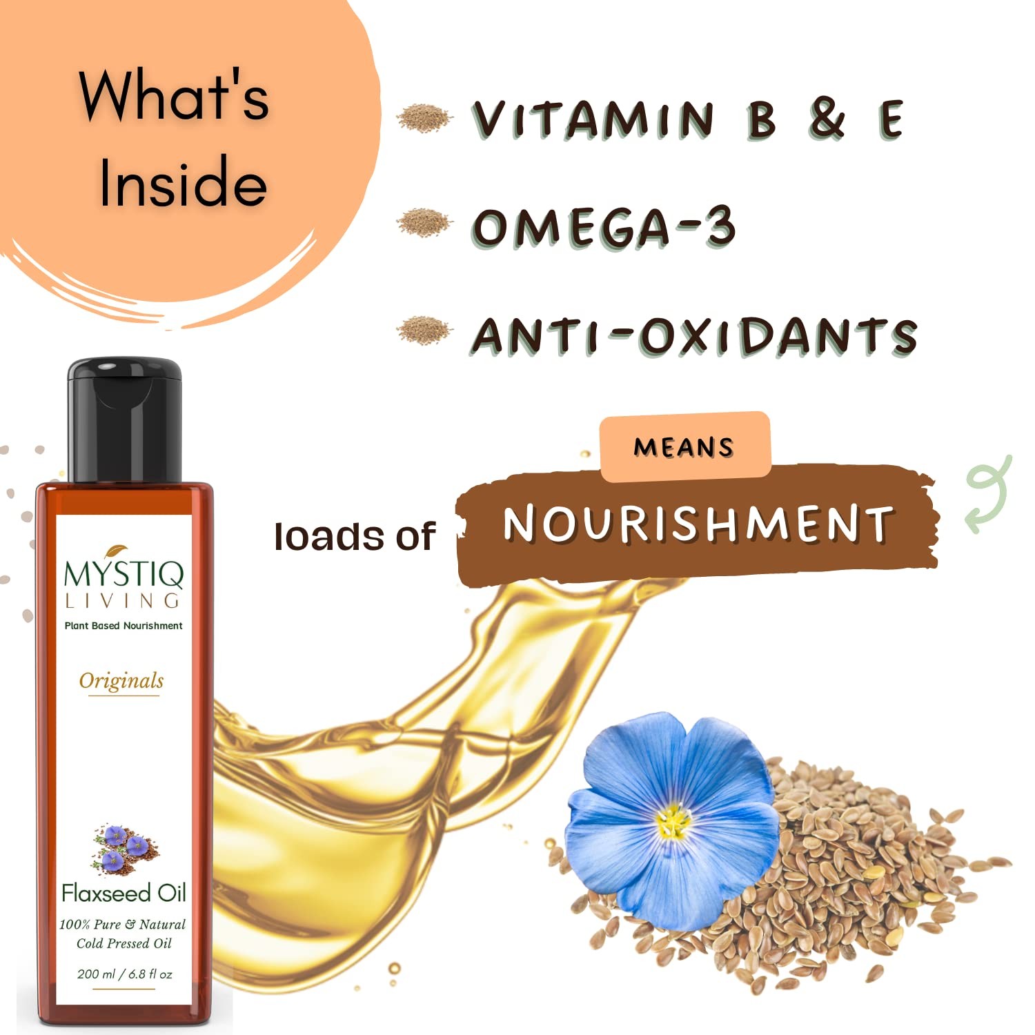 Mystiq Living Flaxseed Oil For Skin And Hair 200ml
