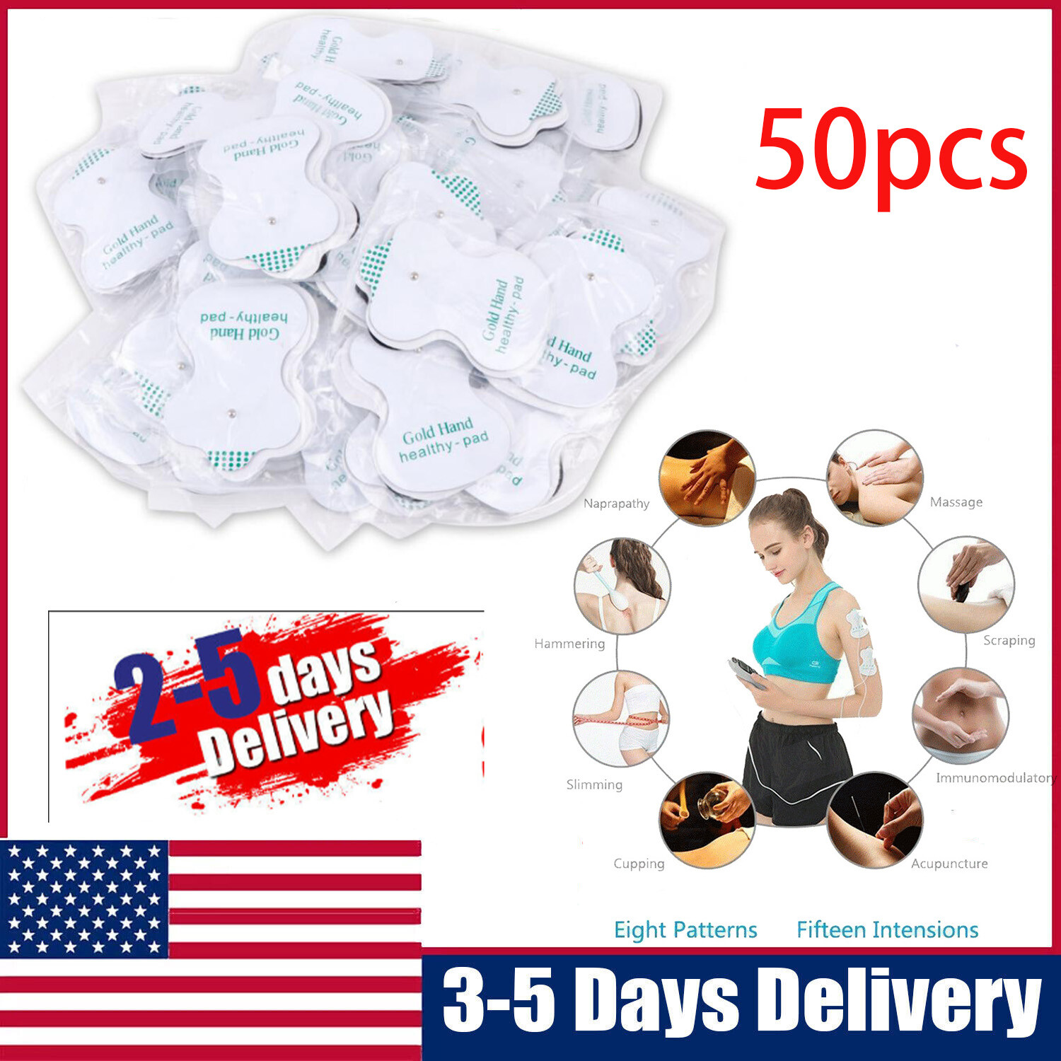 50PCS Snap On Replacement Pads For Pulse Massager & Electrode Therapy Tens Unit