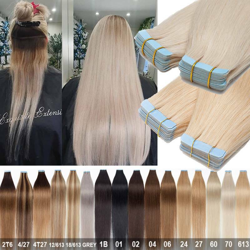 Thick 200g 80pcs Tape In Remy Human Hair Extensions Skin Weft FULL HEAD BROWN SE