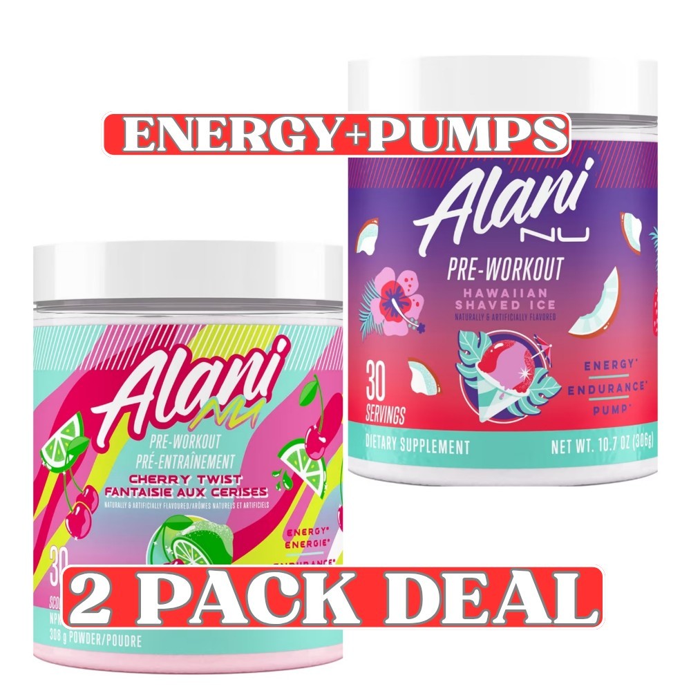 Alani Nu Pre-Workout 2-Pack Hawaiian Shaved Ice + Cherry Twist 60 Servings