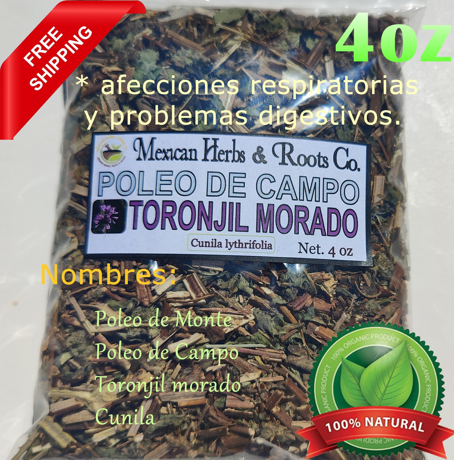 Poleo, Poleo de Monte, Poleo de Campo, Toronjil morado, cordoncillo 4oz