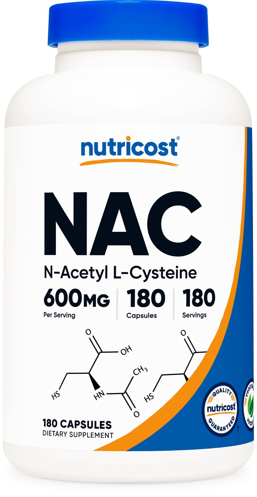 Nutricost N-Acetyl L-Cysteine (NAC) 600mg, 180 Capsules – Non-GMO & Gluten Free