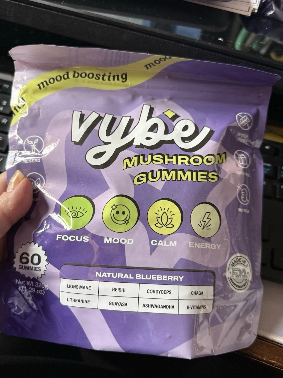 Vybe Daily Nootropic Gummies – 8-in-1 Mushroom & Adaptogen Brain Supplement New