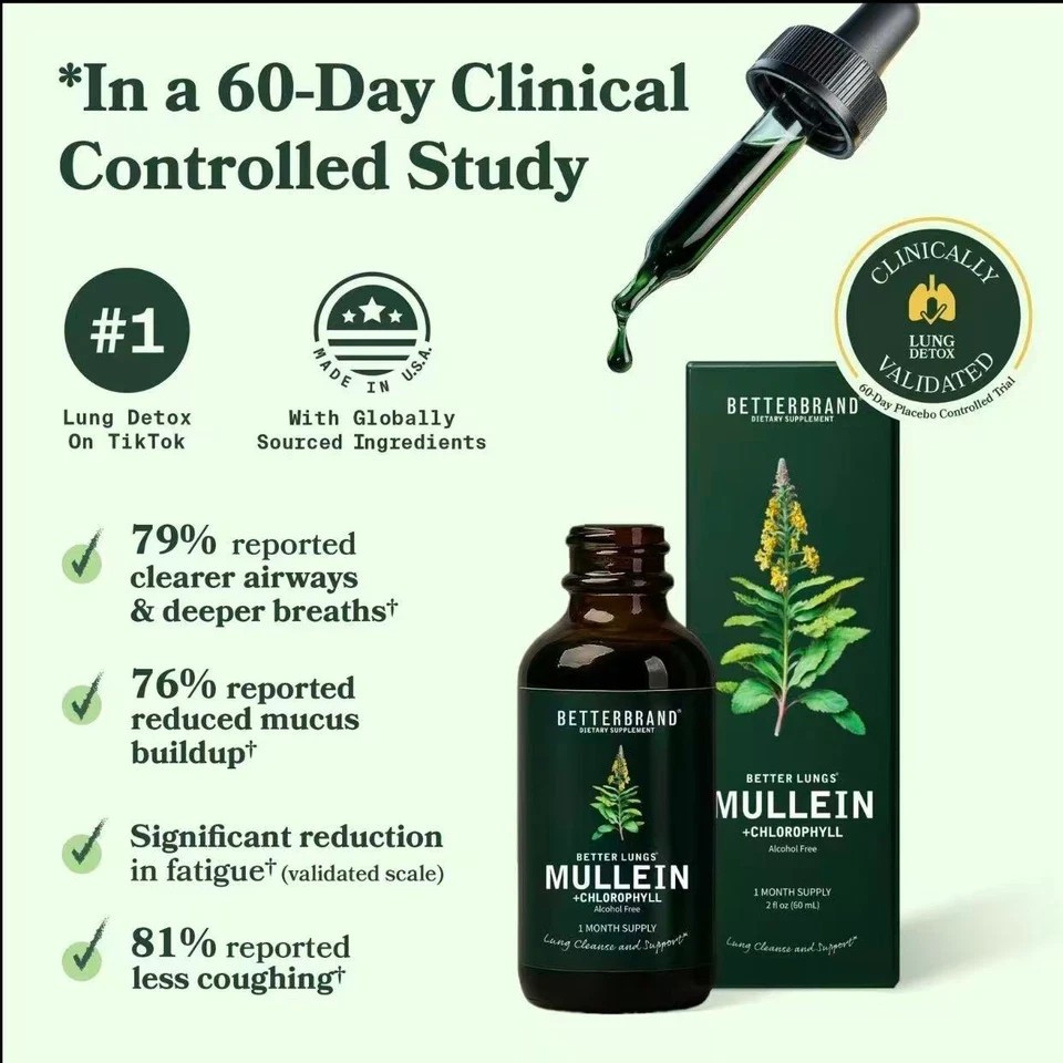 2 BOTTLES-Mullein Leaf&Chlorophyll Drops for Lung Purify&Mucus Purify-30Servings