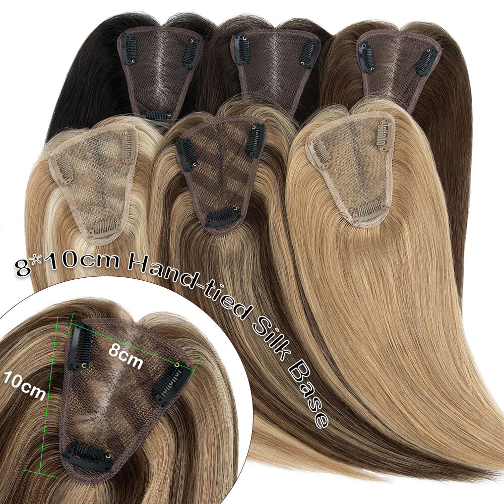 Women 100% Remy Human Hair Topper Toupee Clip In Hairpiece Silk Base Wiglet Wigs