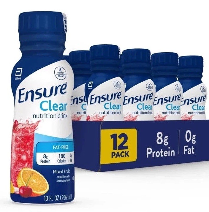 Ensure Clear Mixed Fruit Nutritional Drink 8g Vitamins Fat-12 pack Exp 2/27