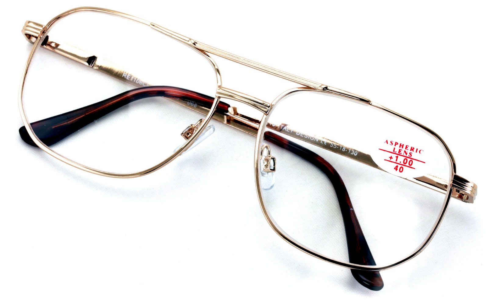 Metal Aviator Reading Glasses – Big Lens – Spring Hinge Square Reader Gold Gun