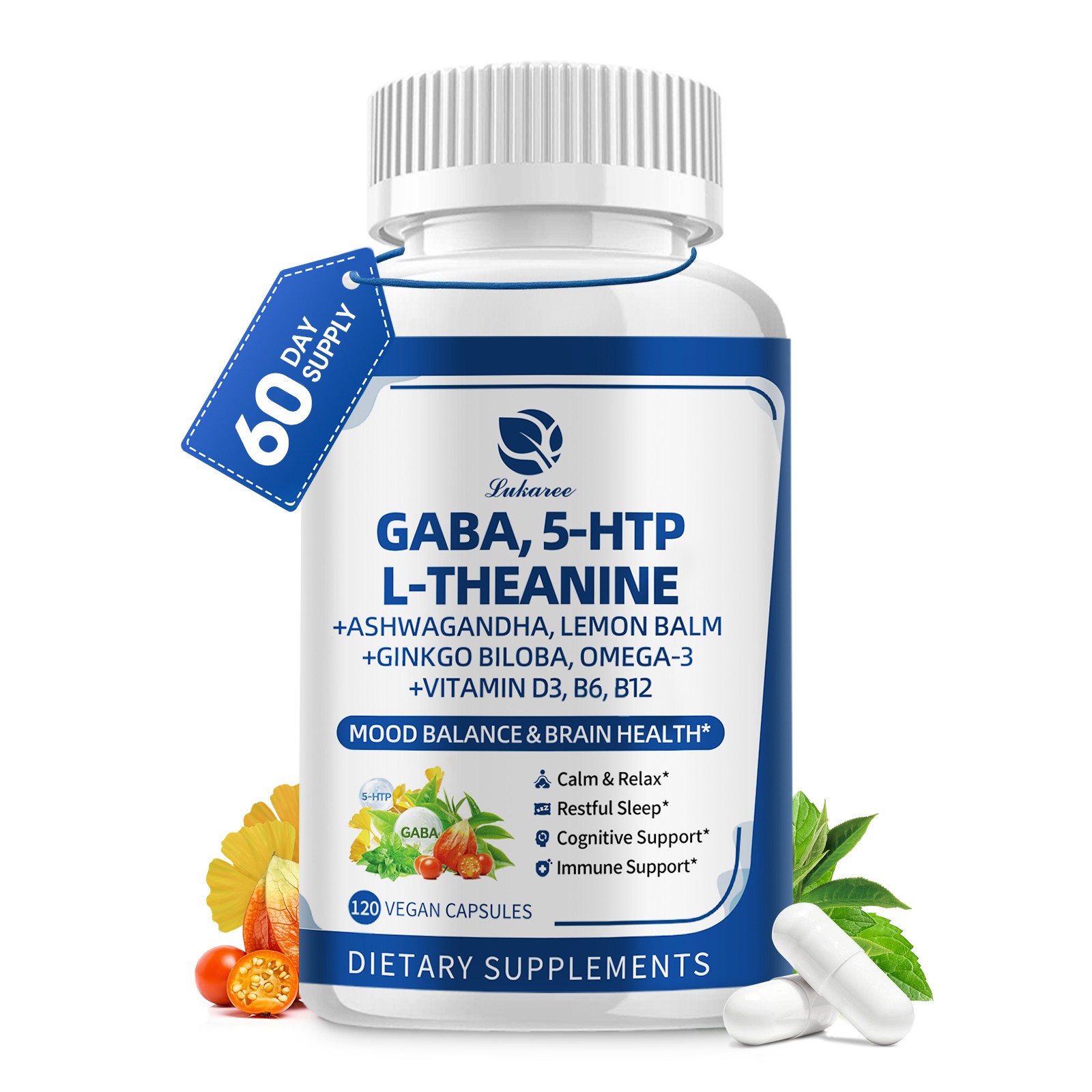 GABA 750mg | 120 Capsules Gamma Aminobutyric Acid Supplement Stress Relief