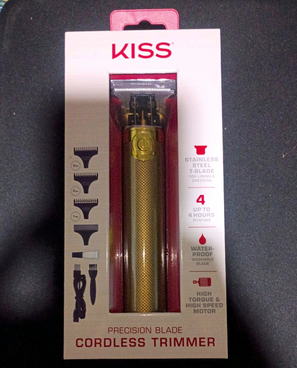 KISS Precision Blade Cordless Trimmer PT01 T-Blade Waterproof USB Gold
