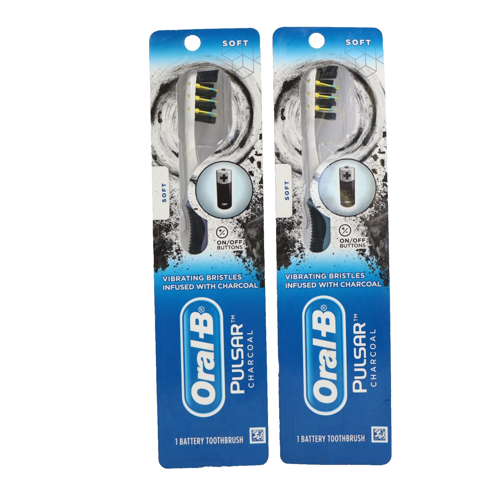 2 PACK Oral B Pulsar Battery Power Toothbrush With Charcoal Infused Soft Bristle