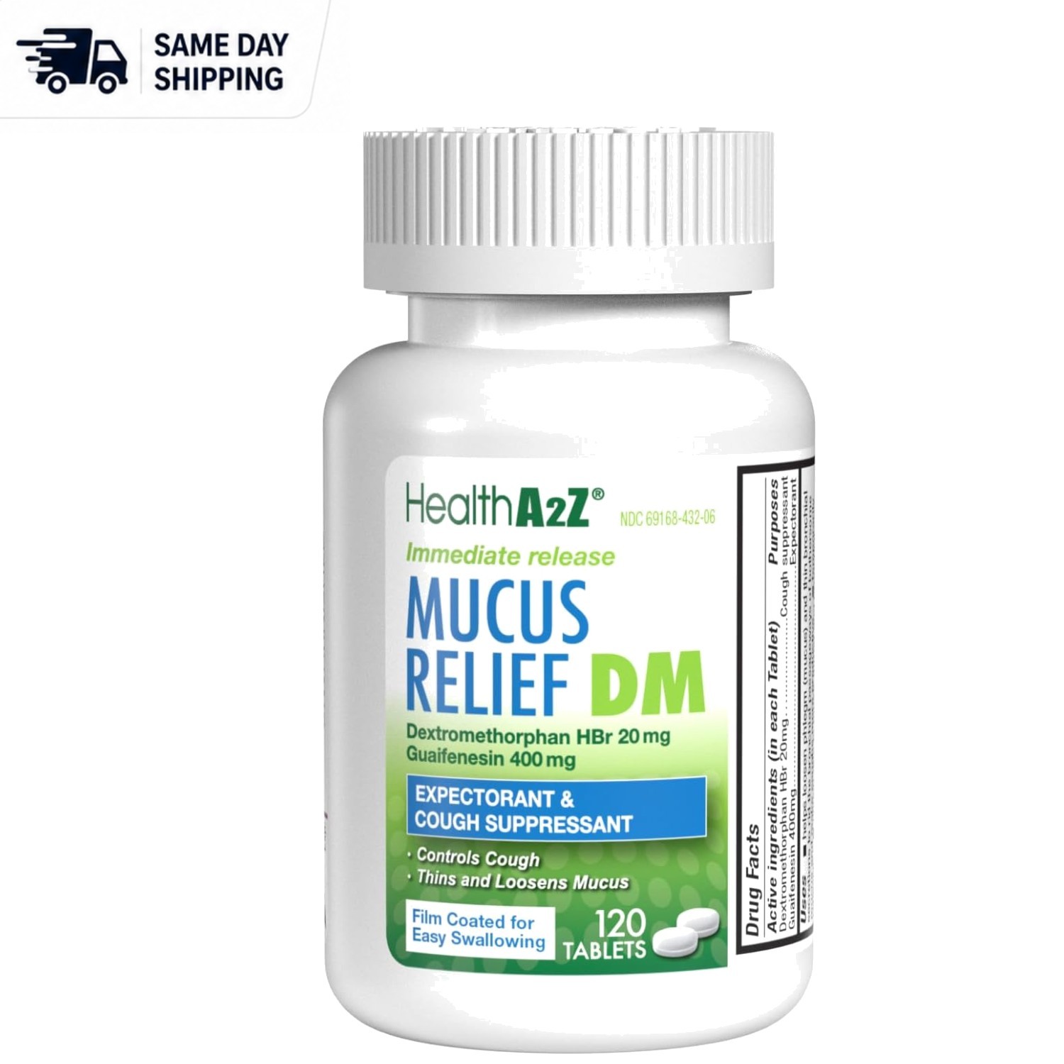 Mucus Relief DM Tablets | 20mg Dextromethorphan & 400mg Guaifenesin, 120 Count