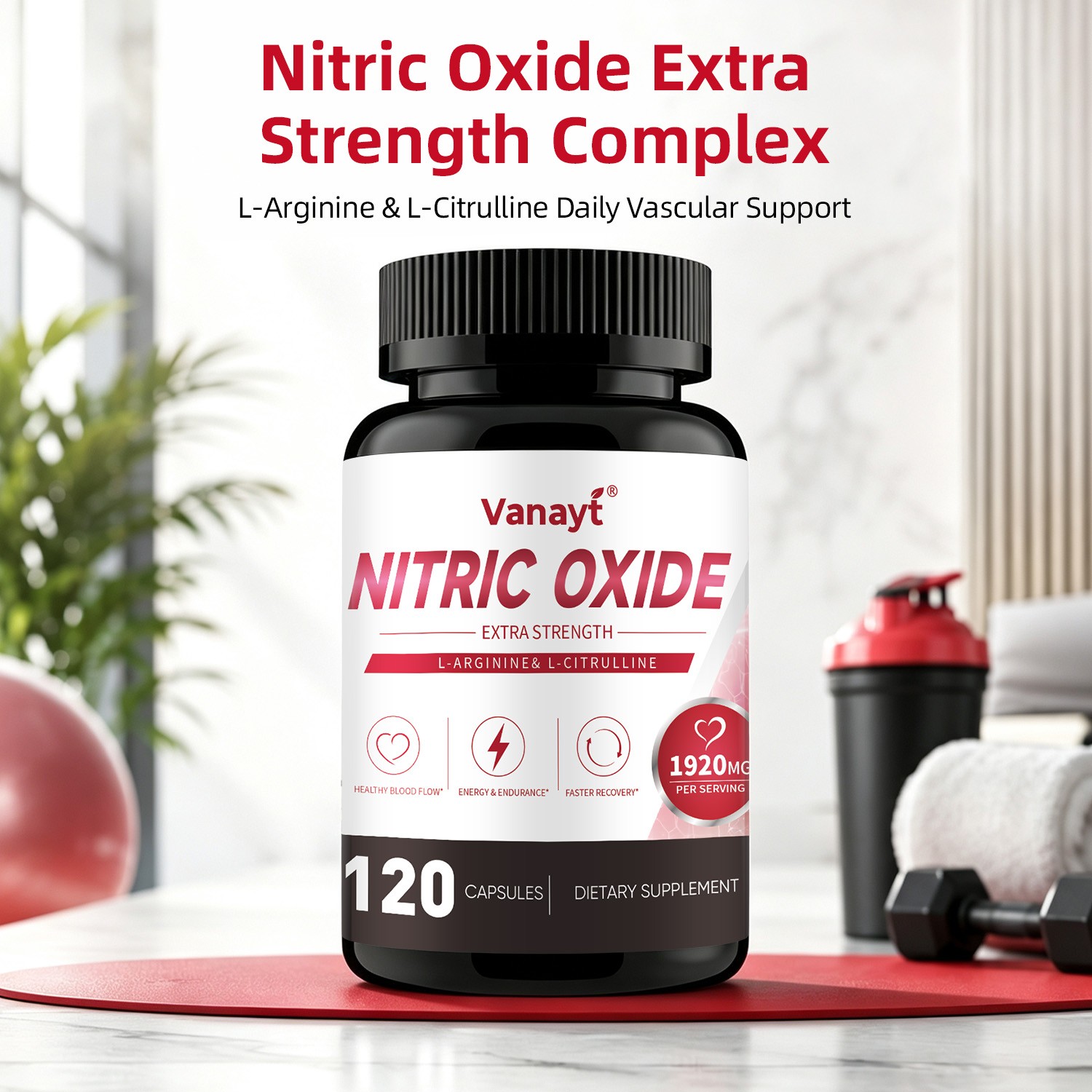 Nitric Oxide Capsules L-Arginine Workout Endurance Energy Support 120 Capsules