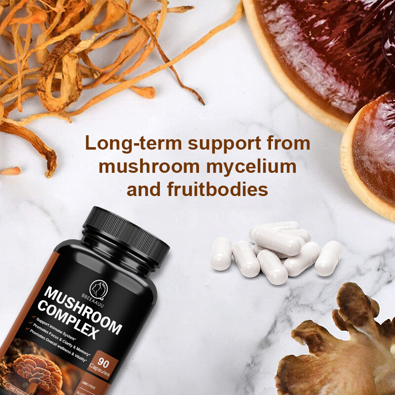 Mushroom Complex Supplement, Lions Mane, Reishi, Shiitake, Immune 60 Capsules