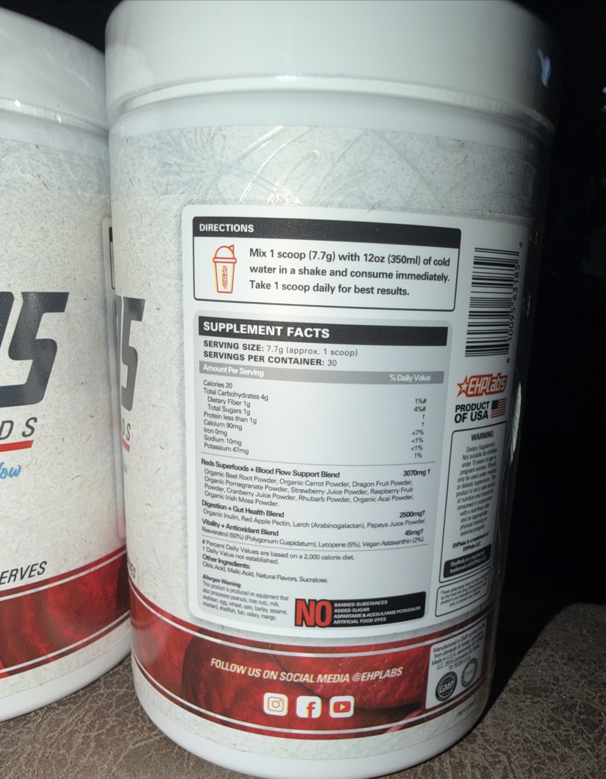 2 – EHP OxyReds RASPBERRY REFRESH Daily Superfoods 30 Serv Each Exp: 9/27