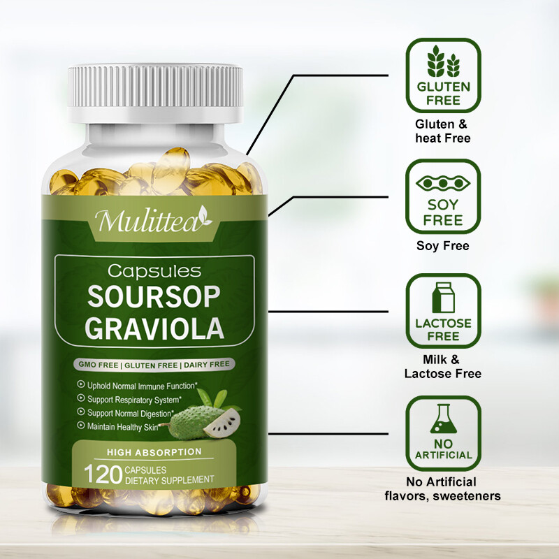 Soursop Graviola Capsules Leaf & Fruit Extract 1000mg Support Respiratory Health