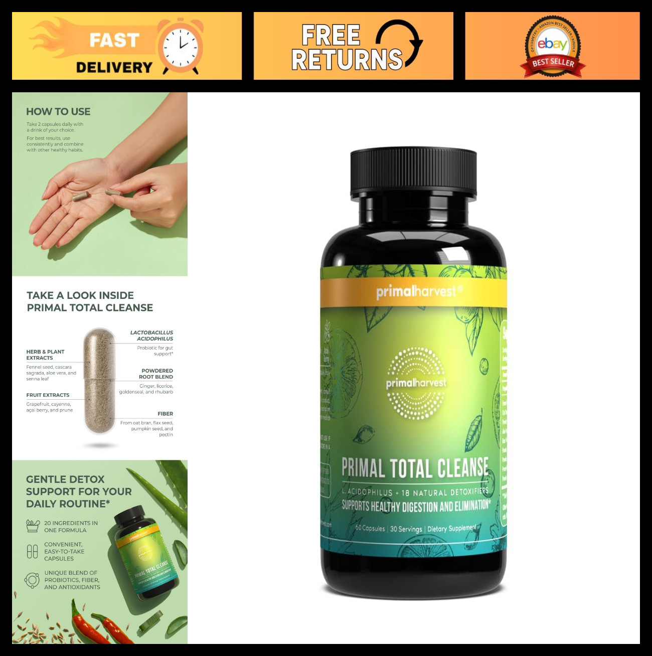 Full Body Detox Cleanse for Liver, Kidney, Gut & Intestinal Health – 60 Capsules