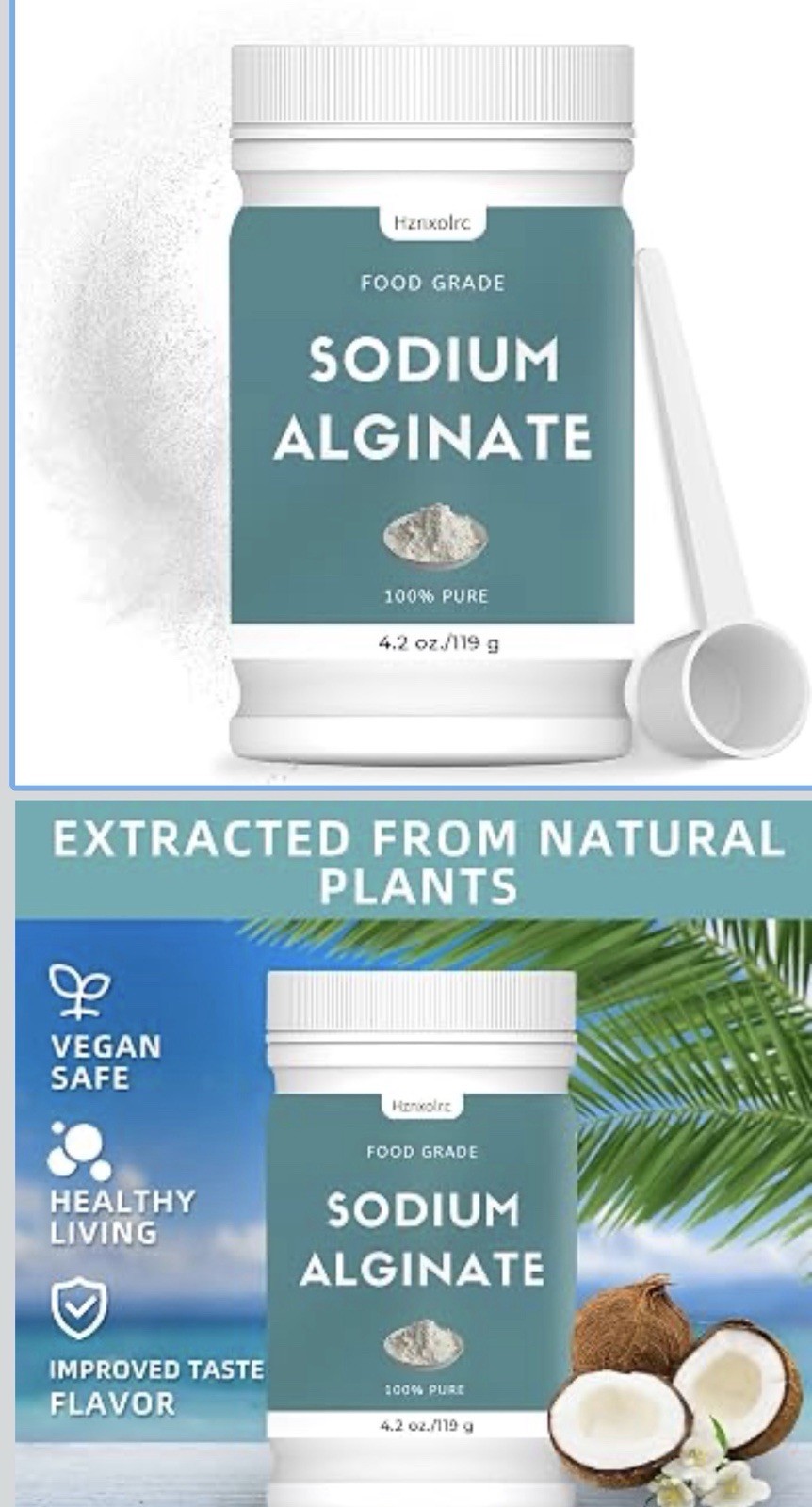 Calcium Lactate Powder 2oz Non-GMO Kosher Vegan and Sodium Alginate Powder USA