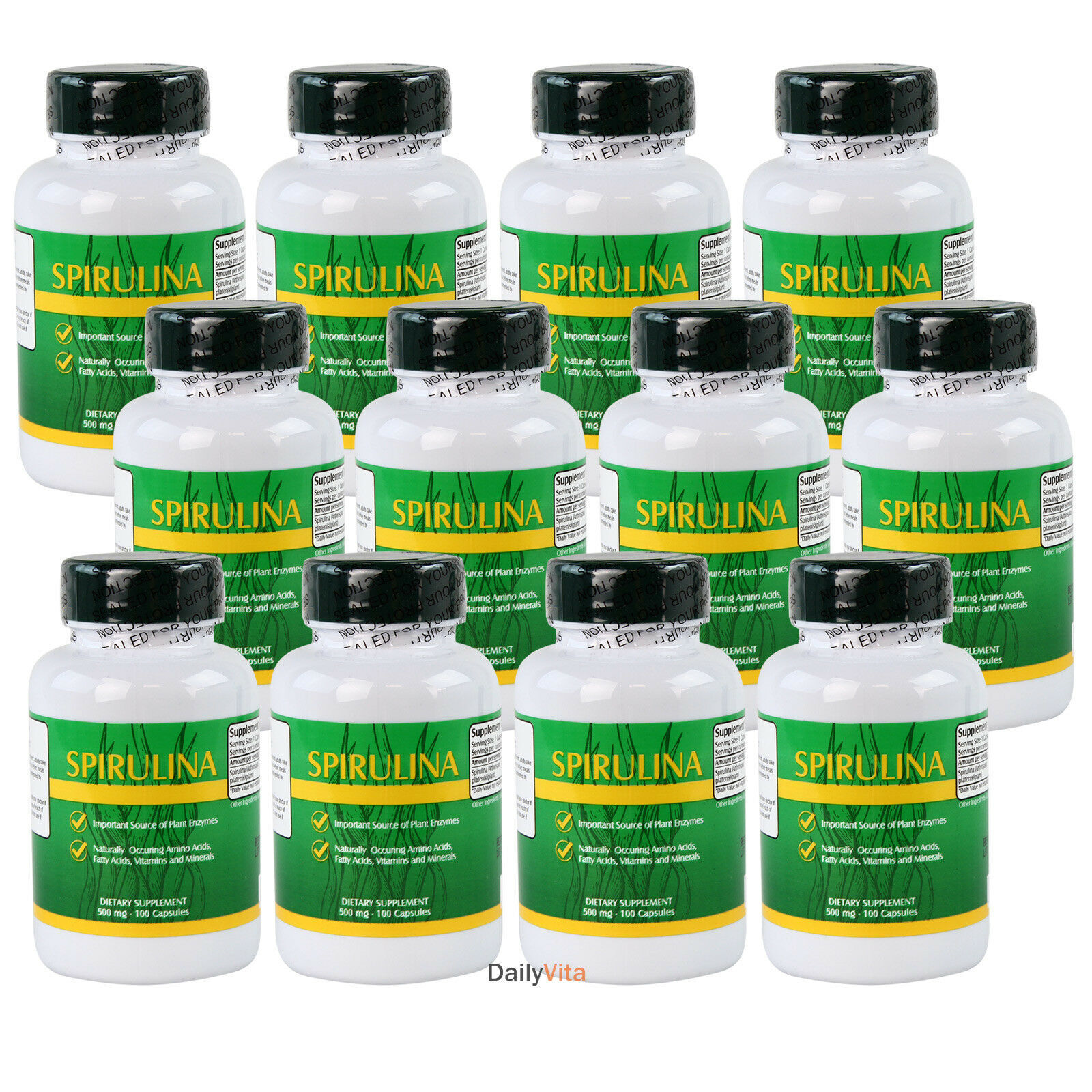 12 x NuHealth SpirulinaVegetarian Protein 500 mg 100 Capsules