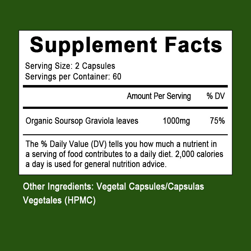 Soursop Graviola Capsules Leaf & Fruit Extract 1000mg Support Respiratory Health