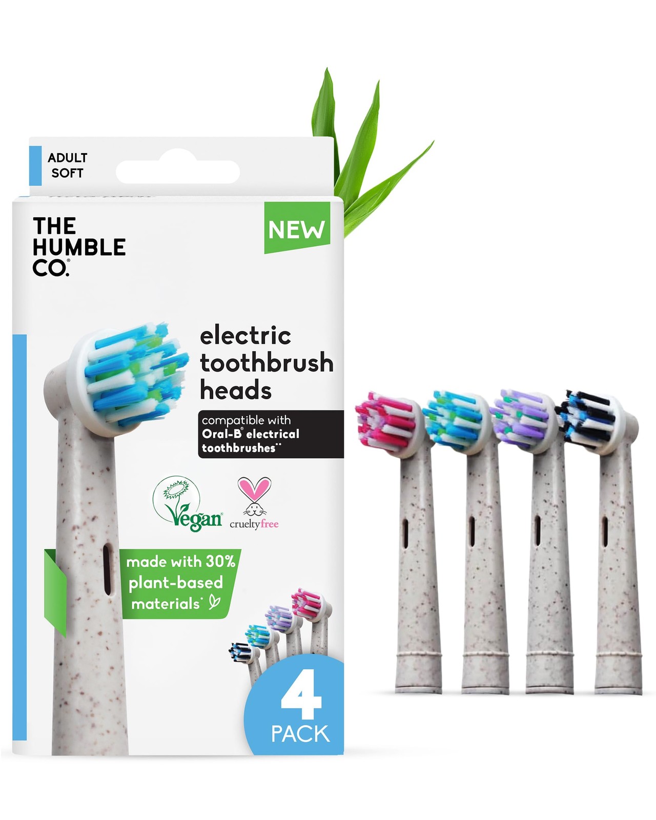 The Humble Co. Bamboo Electric Toothbrush Heads, Soft Bristles (4 4 pk, White