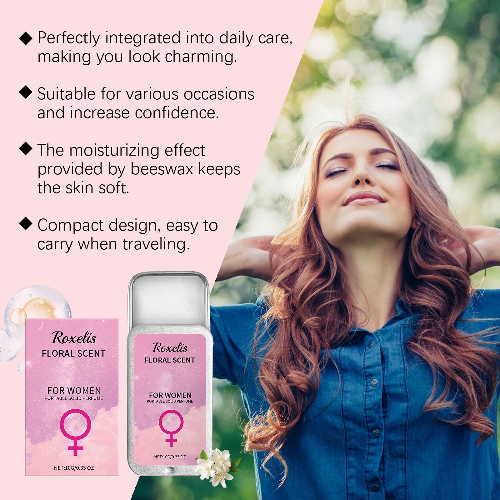 Solid Perfume Floral, Portable Long Lasting Women’s Jasmine Rose Scent Balm