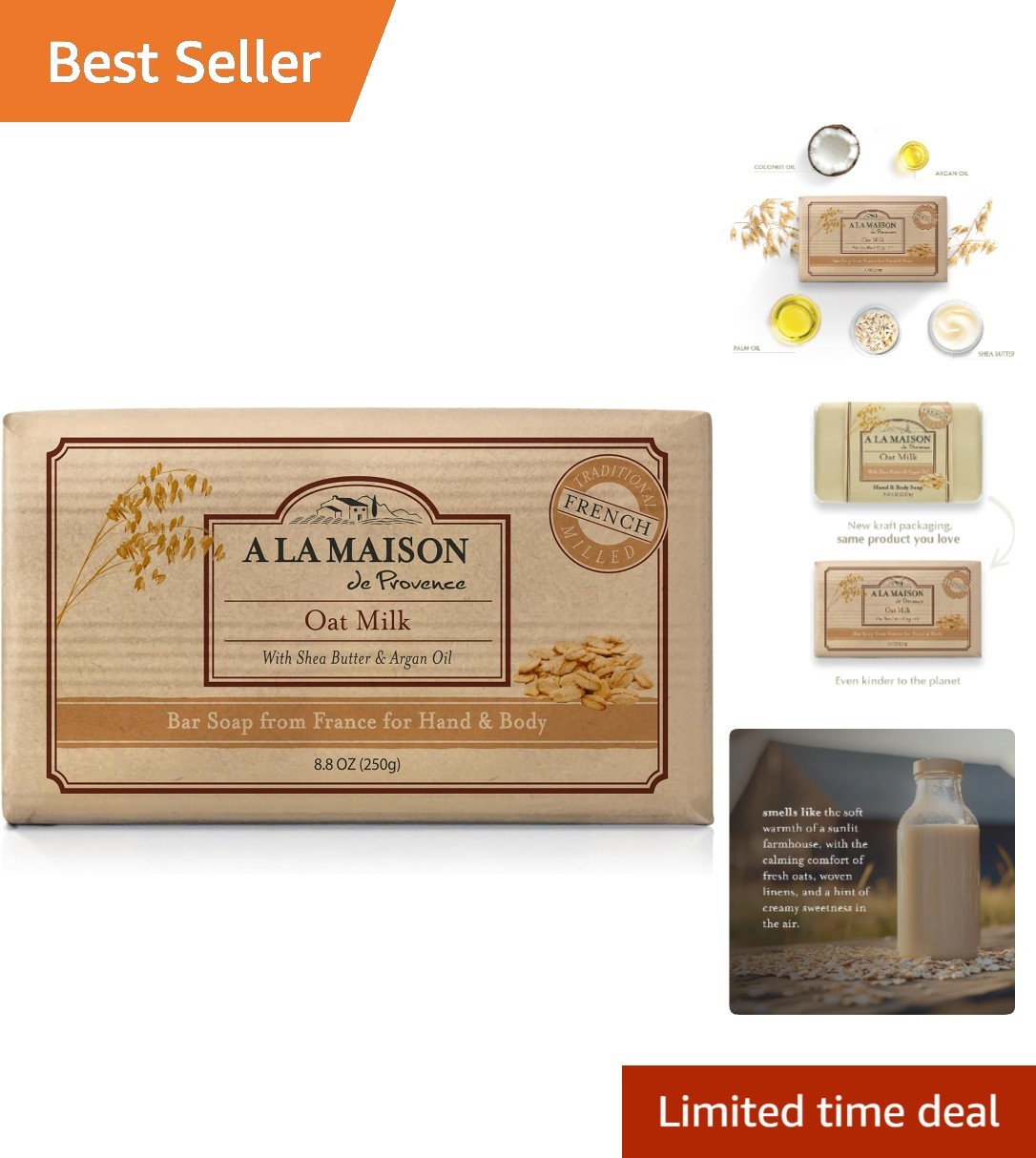 SLS & Paraben-Free Oat Milk Bar Soap – Rich Lather & 8.8 oz of Hydration
