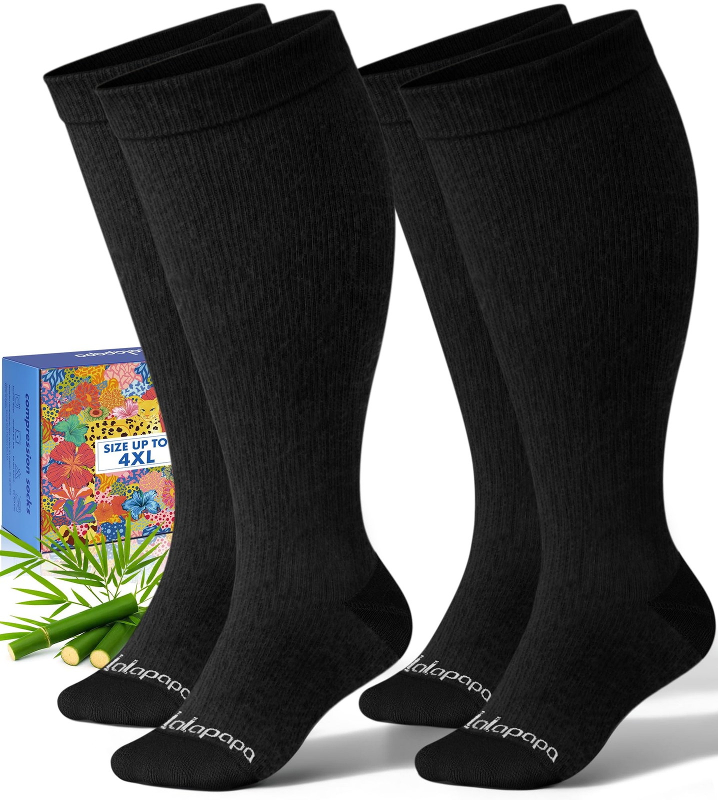 Wide Calf Bamboo Viscose Compression Socks for Women Men – 2 Pairs 15-20 mmHg…