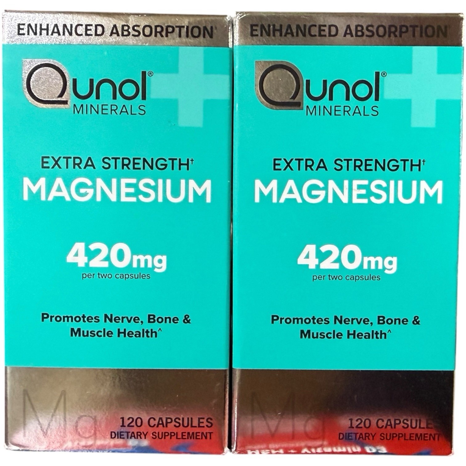 (2) Qunol Minerals Extra Strength Magnesium, 420mg, 120 Capsules Ea. 04/2027+