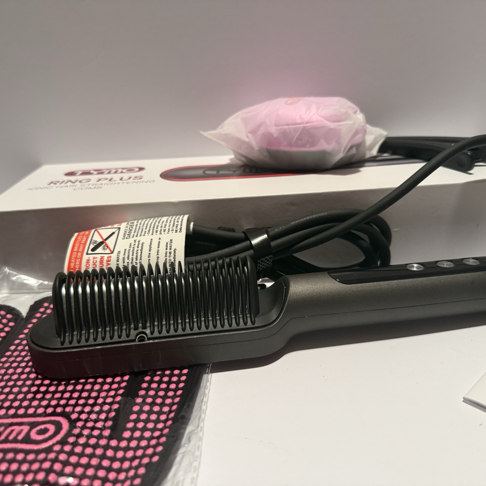 TYMO Ring Plus Ionic Hair Straightener Comb/Brush Electric, Black/Red