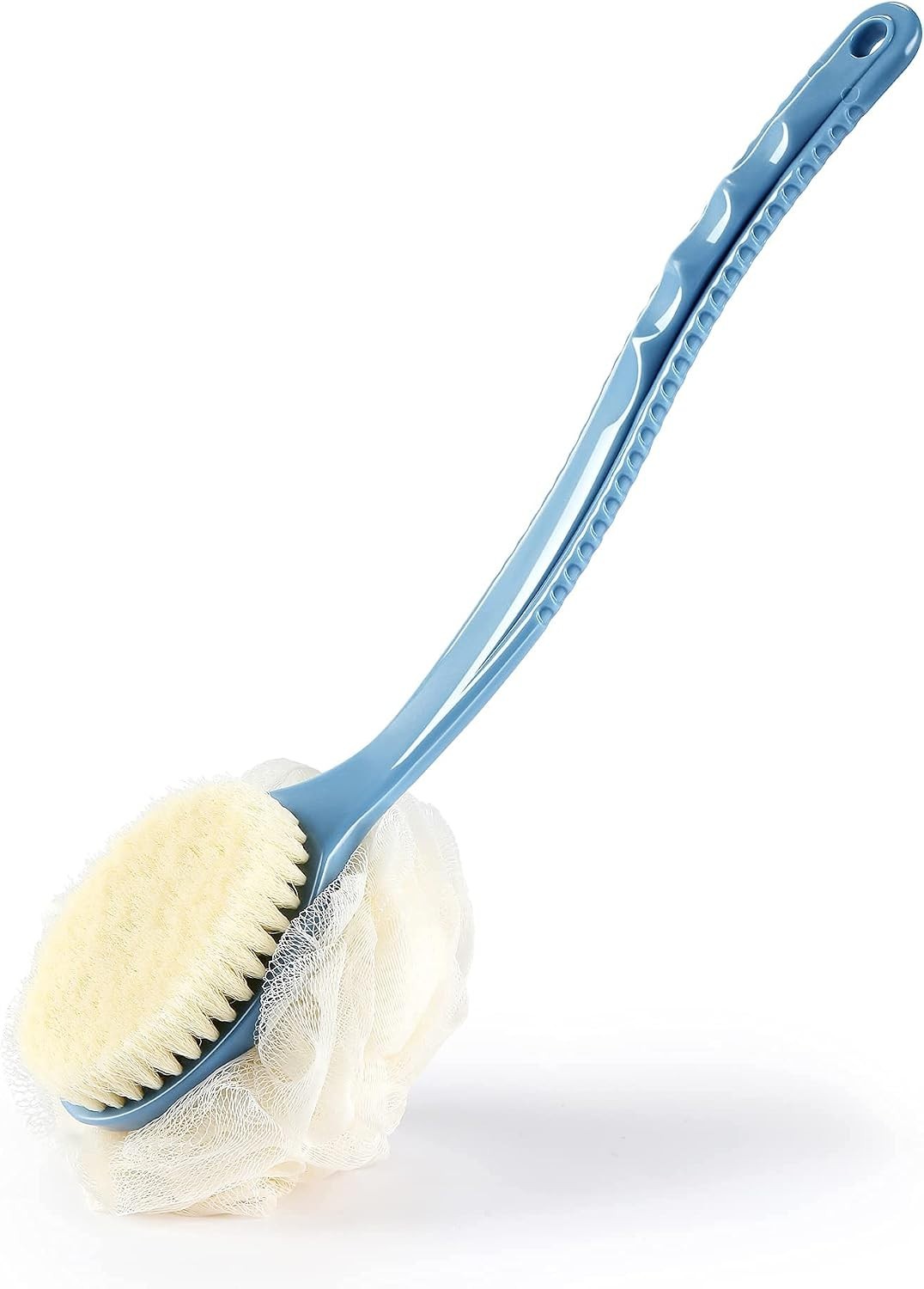 Luxury Curved Shower Body Brush with Loofah & Bristles for Spa-Like Exfoliation