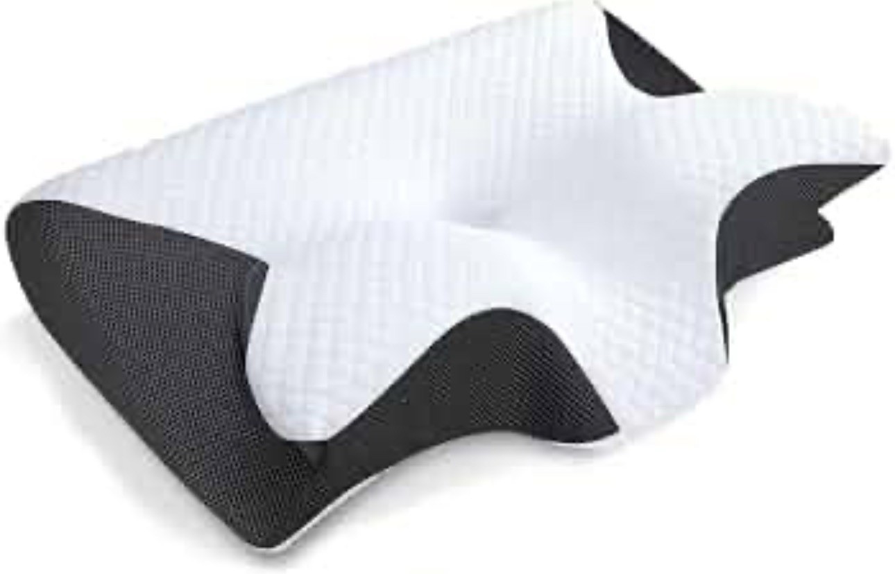 Ergonomic Memory Foam Neck Support Pillow, Breathable, White/Black