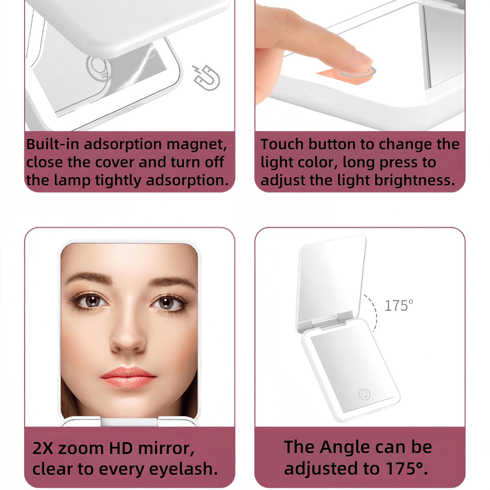 LED Mirror Pocket Makeup Mirror Compact Double Mirror with LED USB Rechargeable