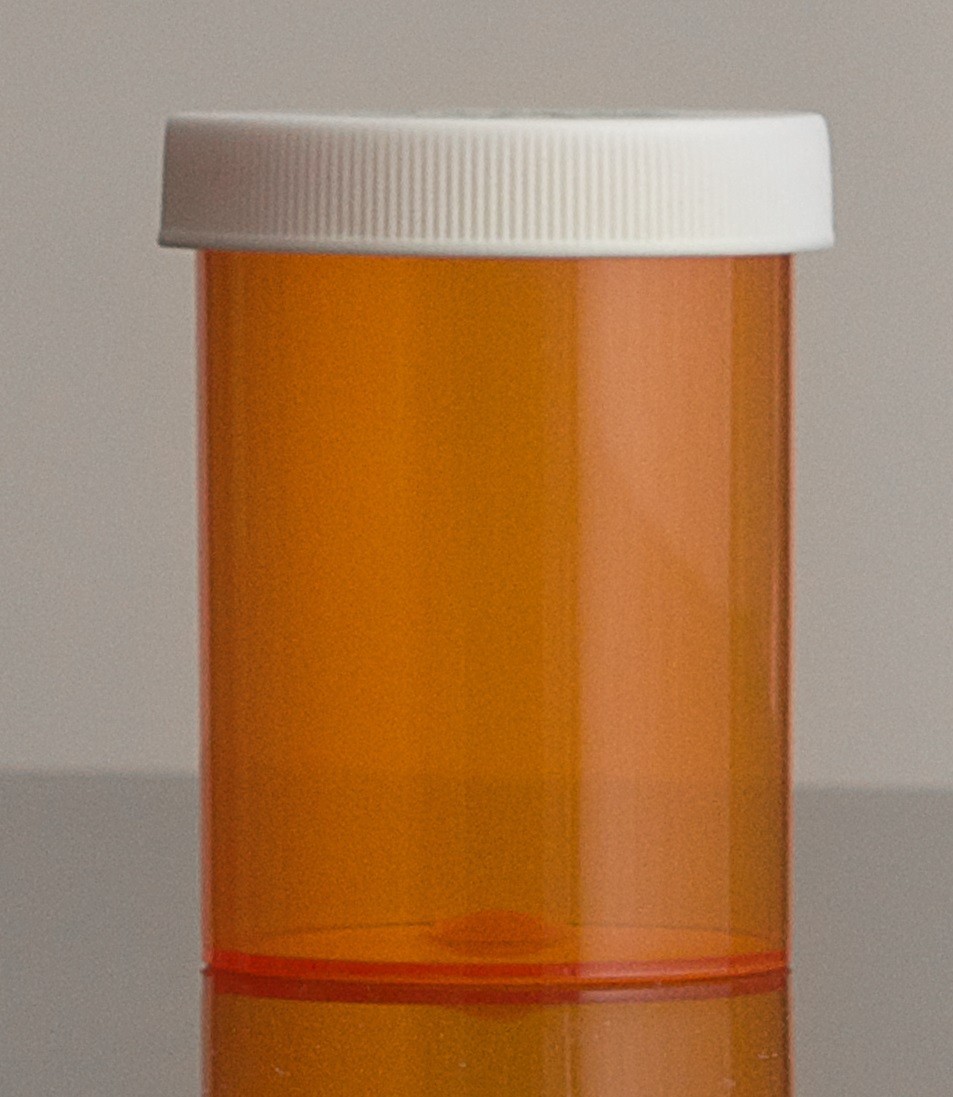 40 Dram,Child-Protective/Push-Down & Turn,Plastic Vial With Cap,Amber