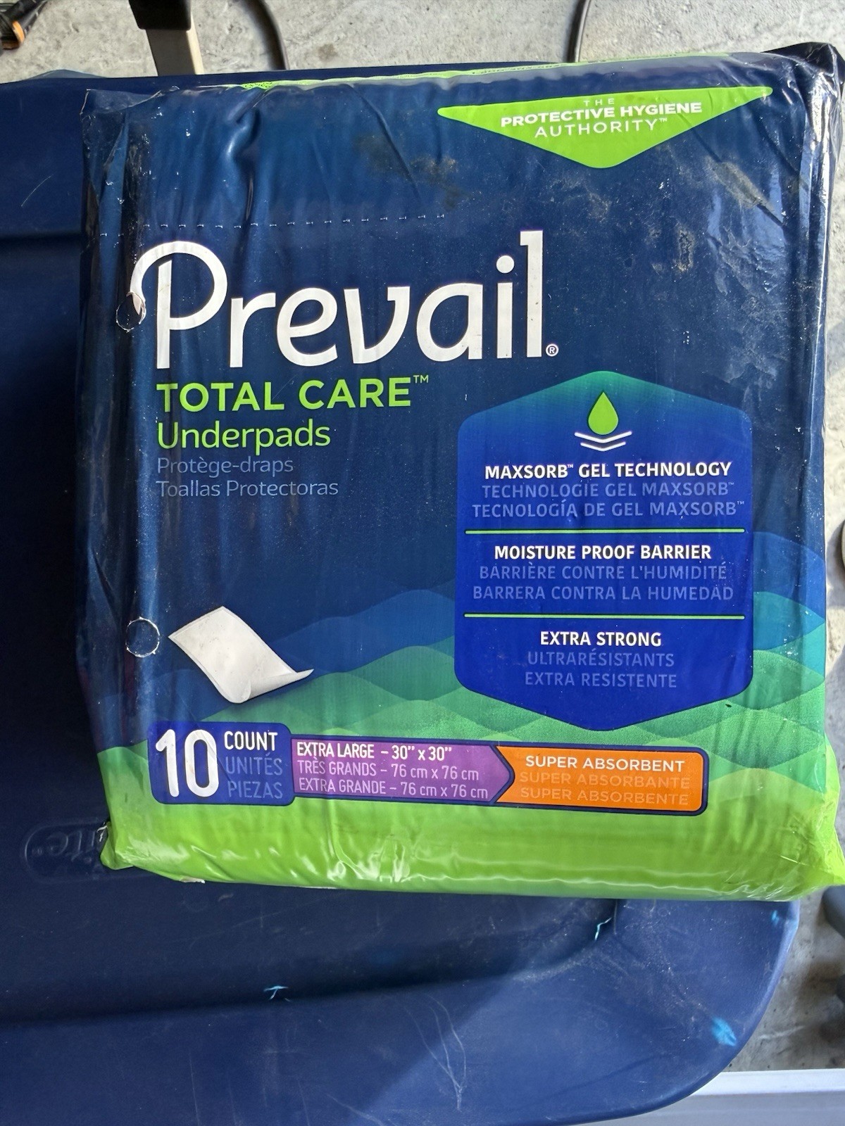 Prevail Total Care Underpads 30” x 30” Extra Large Super Absorbent 10 Count
