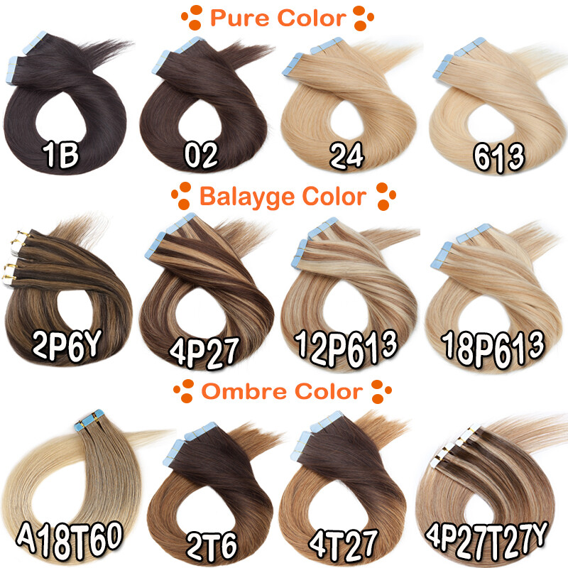 Seamless Tape In Remy Real Human Hair Extensions Skin Weft Brown Black 20pcs