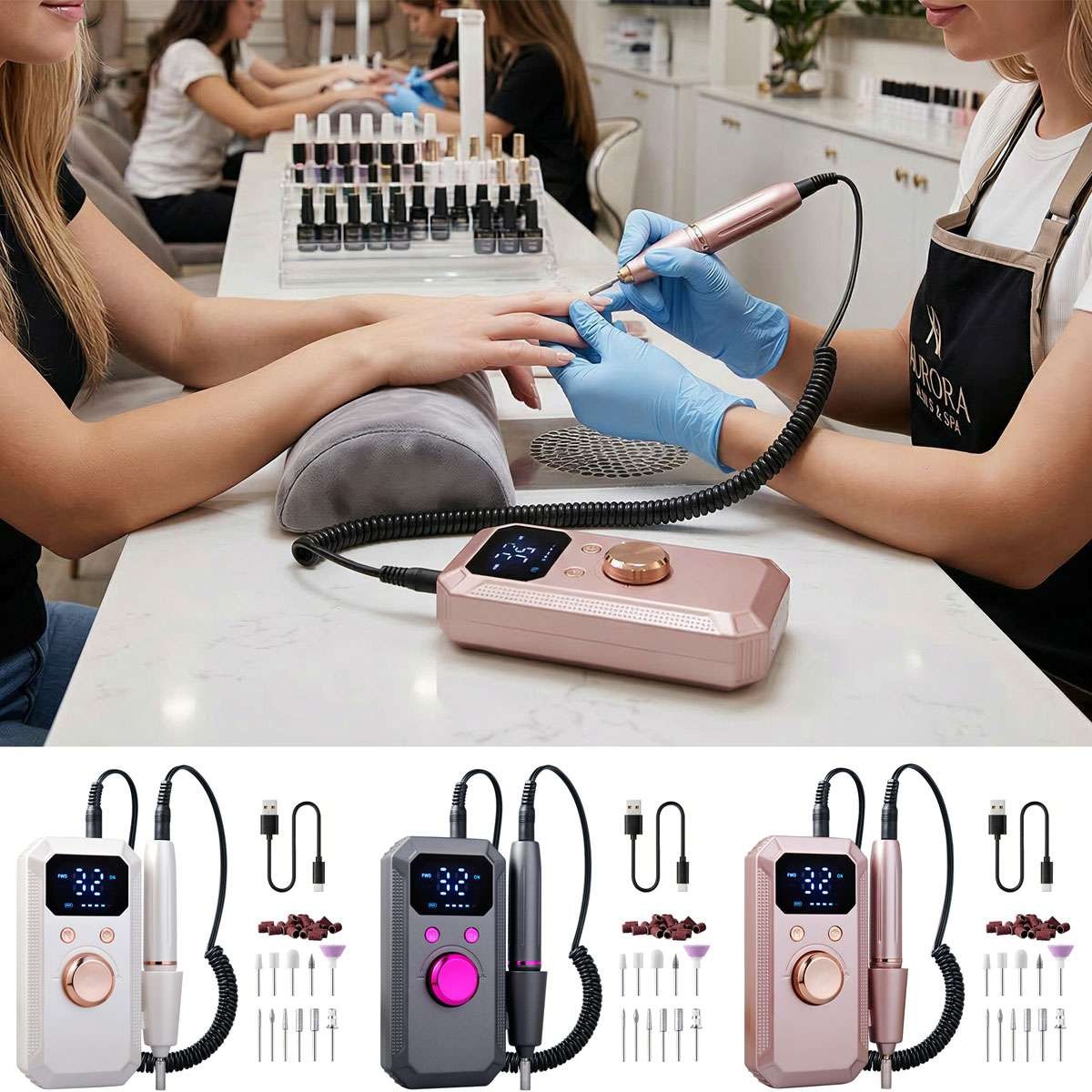 Rechargeable Electric Nail Drill Machine Portable Manicure Pedicure Kit 45000RPM