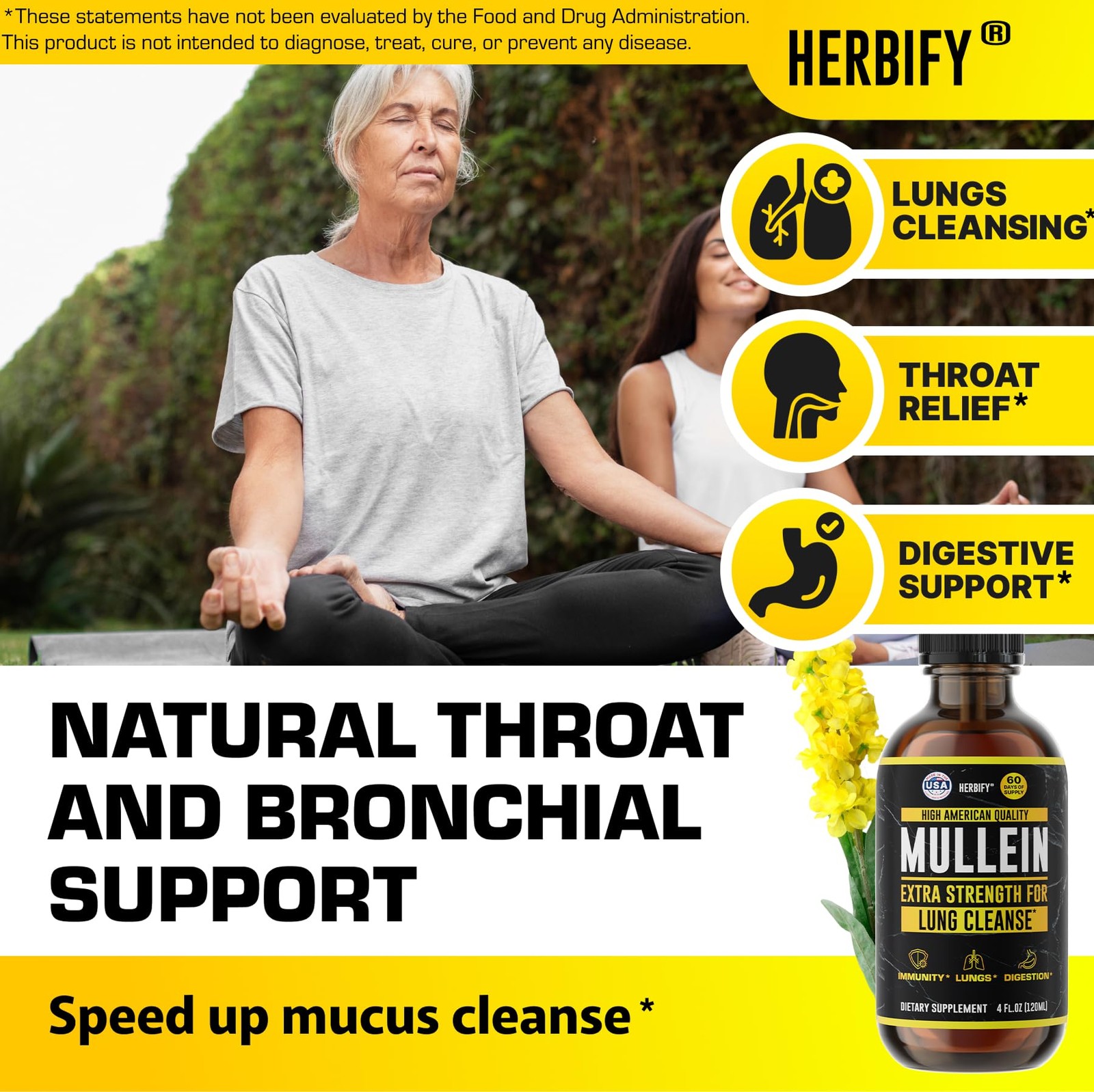 HERBIFY Mullein Drops – Lung Cleanse – Leaf Extract – Powerful Mullein for Immun