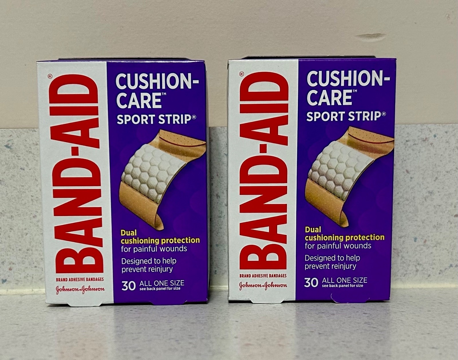 2 Band-Aid Cushion Care Sport Strip 30 Sterile Adhesive Bandages Wide Pad 1″x3″