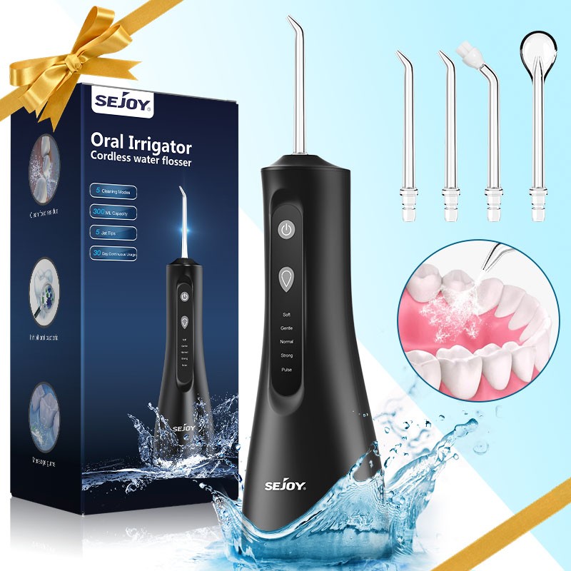 SEJOY Water Flosser Cordless 300ml Water Dental Flosser Oral Cleaner 5 Jet Tips