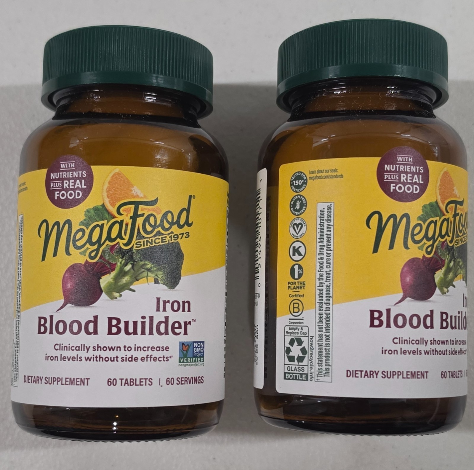 2pk MegaFood Blood Builder 60 Tabs – Energy, Iron, Vitamins C, B12, EXP 03/28